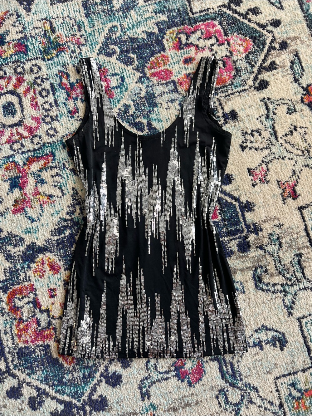 Charlotte Russe Black Tank with Silver Sequin Stripes